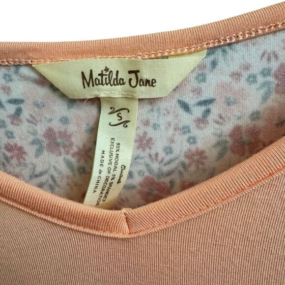 Matilda Jane Sing It Out Pink Peach Floral Swing Ruffle Tunic Top Size Small - Picture 4 of 6
